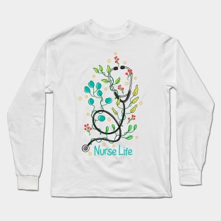 Nurse Life Floral Botanical Long Sleeve T-Shirt